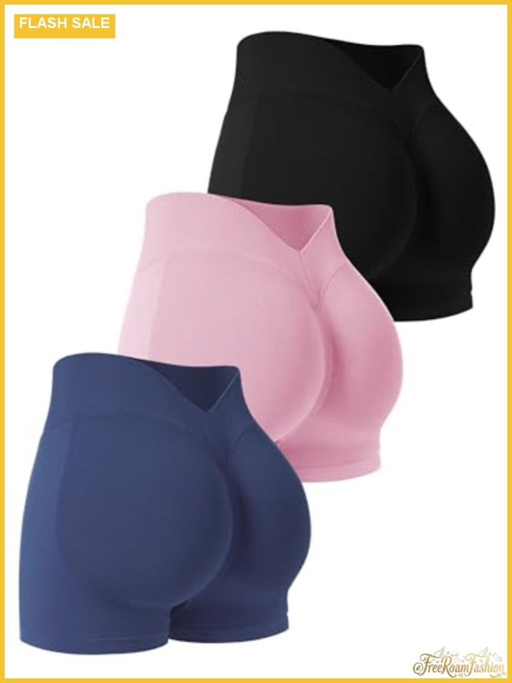 3 Pack Seamless High Waist Yoga Shorts Women Scrunch Butt Lifting V Cut Back